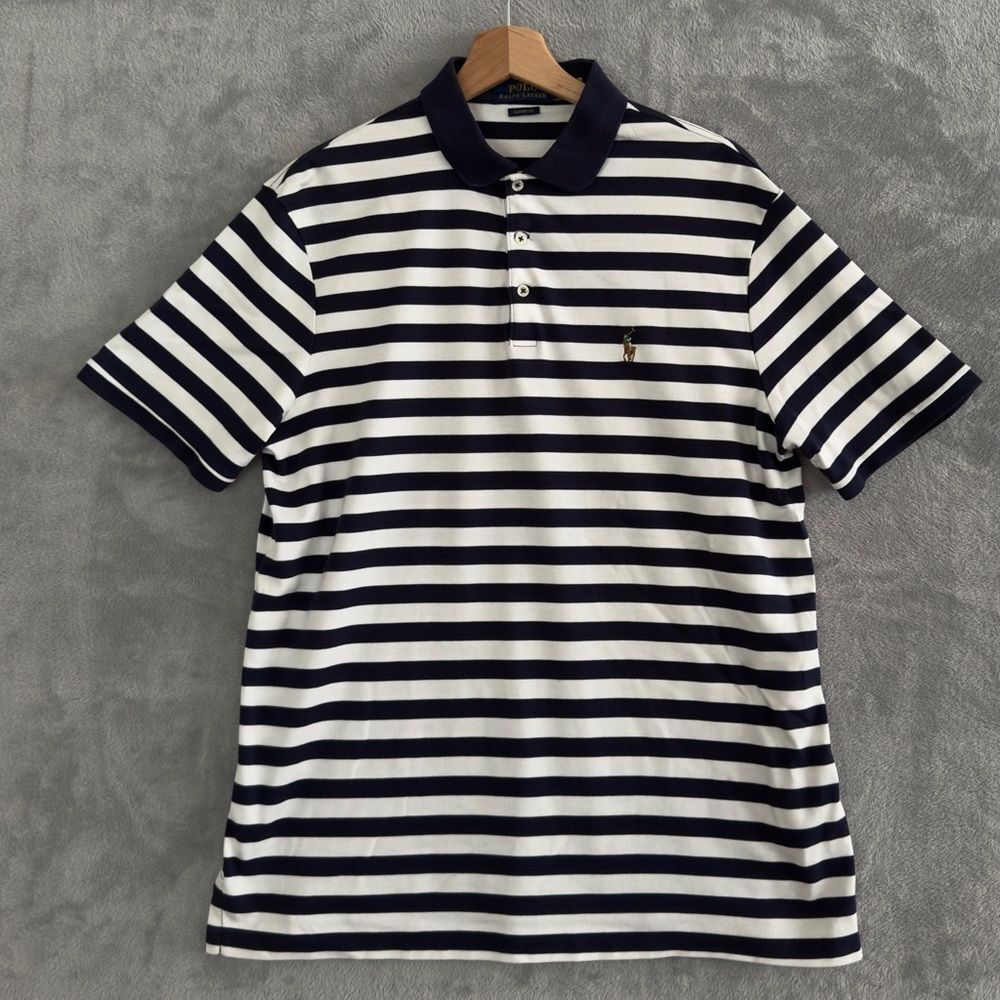 Polo Ralph Lauren Polo Shirt Mens L Blue White Stripe Nautical Preppy